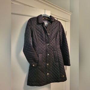 Joules Quilted Navy Long Coat